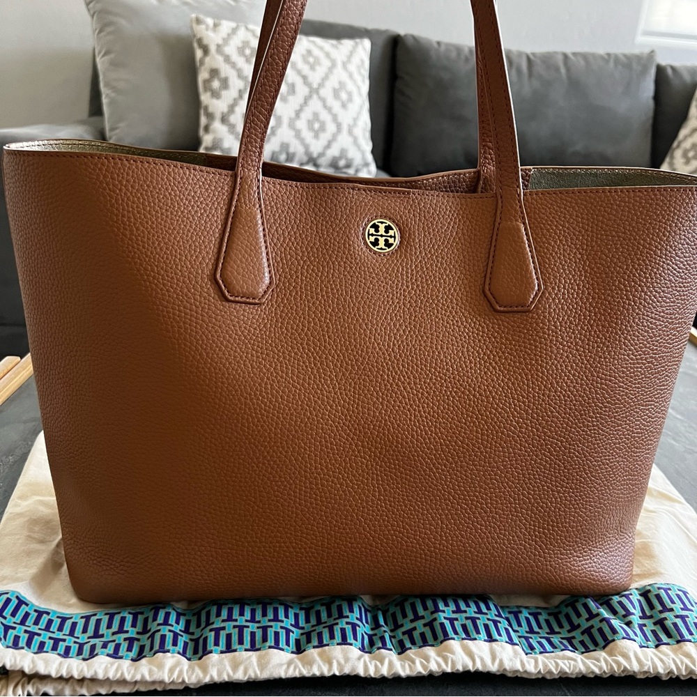 tory burch leather tote with dust bag